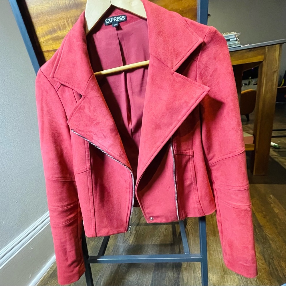 Sz xxs Express suede cropped Red Jacket - Picture 2 of 7